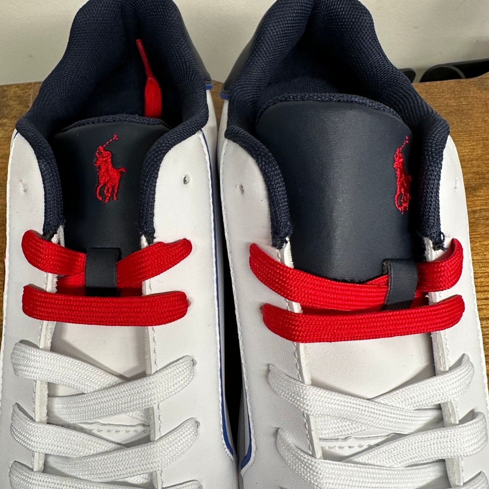 Polo Ralph Lauren Heritage Court III Graphic White Navy Red Sneakers Kids Size 6 - Picture 3 of 10